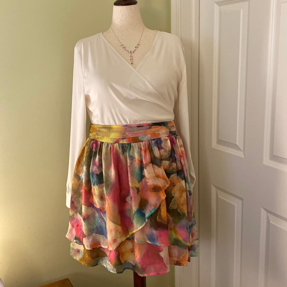 Blue Tassel silk multi color pink/orange/green  fully lined skirt